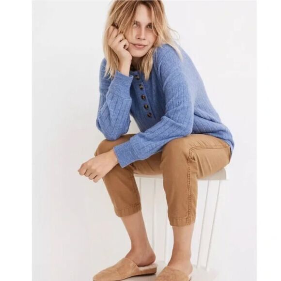 NEW Madewell Donegal bowden Henley Sweater in Coziest Yarn, blue, 4X - Picture 2 of 16